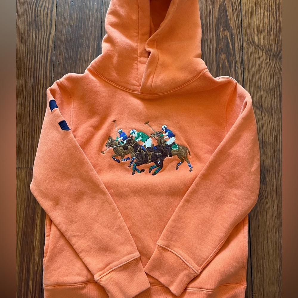 Triple-Pony Fleece Hoodie, orange, boys medium (10-12)